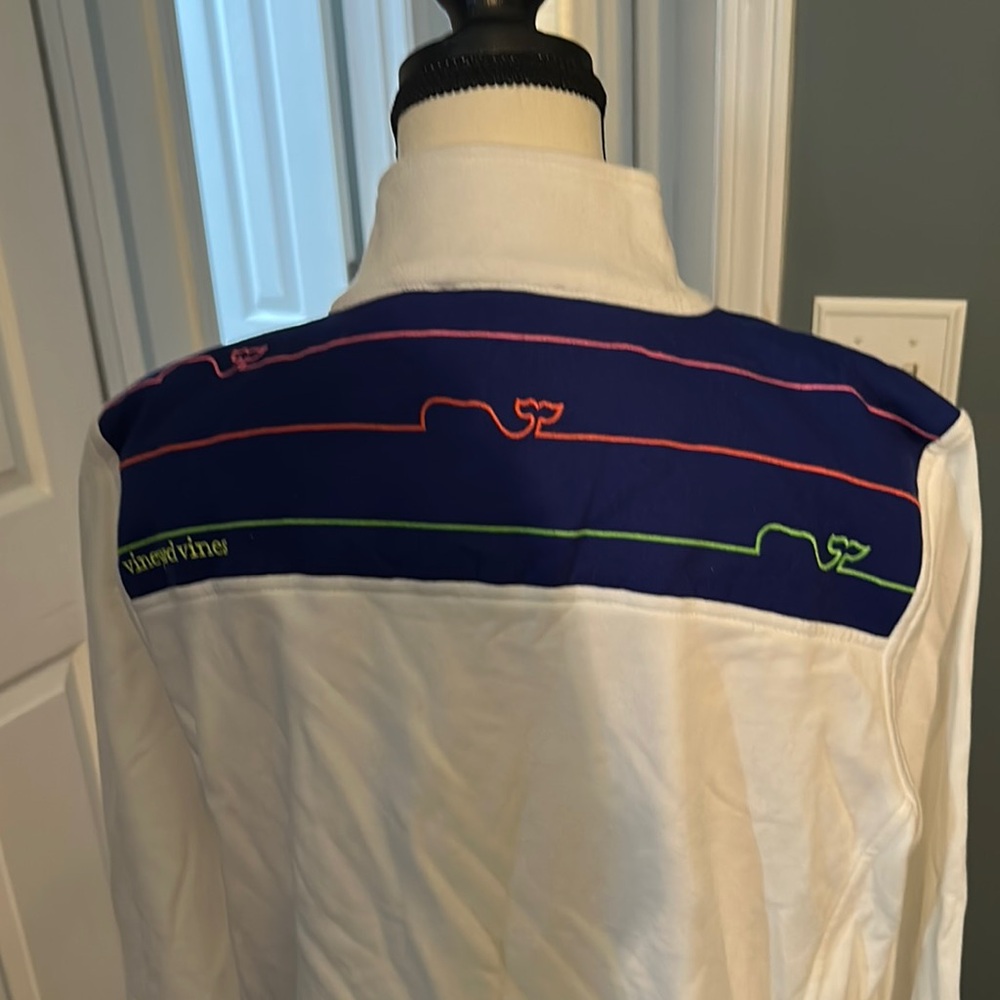 Vineyard Vines White and Blue Quarter-Zip Pullover - Picture 4 of 5